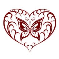 Decorative composition of curls and ornamented abstract silhouette butterfly