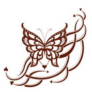 Decorative composition of curls and ornamented abstract silhouette butterfly N3