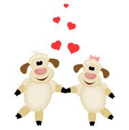 Two cute lamb lovers on a white background N2