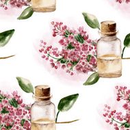 Seamless pattern with the branch of flowers perfume bottle N9