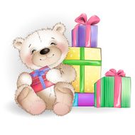 Smiling Bear is sitting with gift boxes N2
