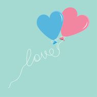 Blue pink balloons in shape of heart love thread Flat