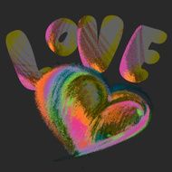 Heart and the word love drawn with colored chalk N3