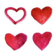 Set of vector watercolor red hearts