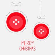 Two hanging red button balls bow dash line Christmas Flat