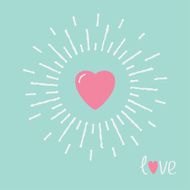 Big pink shining heart and word love Flat design