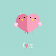 Two pink birds in shape of half heart Love Flat