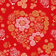 vector red seamless pattern with flower hearts