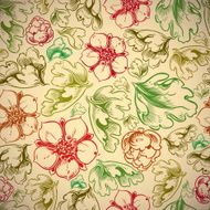 Vintage style seamless background with flowers and leaves