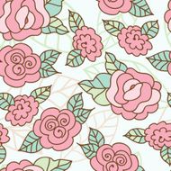 Vector seamless hand-drawn pattern with decorative rose flowers N2