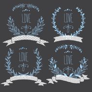 Love cards Floral wedding wreath with ribbons