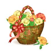 festive wicker basket with roses