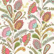 Vector seamless hand-drawn pattern with decorative flowers