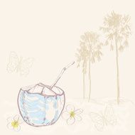 Tropical landscape with palm trees and coconut Sketch vector