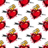 Burning fiery heart seamless pattern