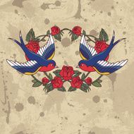 Old school frame with roses and birds N5