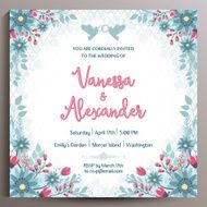 Vintage Wedding Invitation Floral square card 14 5 cm N5