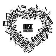 Vector black rounded stave with musical notes on white backdrop