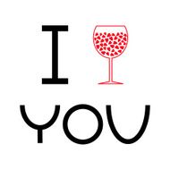 Wine glass with hearts inside I love you card Flat