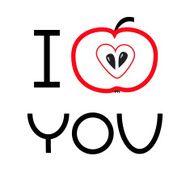 Red apple with heart shape I love you card Flat