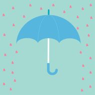 Blue umbrella with rain hearts Love card Flat design N2