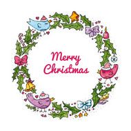 Watercolor Christmas wreath with birds