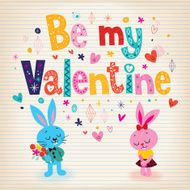 Bunnies in love Valentine&#039;s day retro card