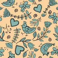 Flower hearts birds seamless N6