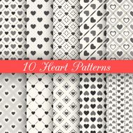 Heart shape vector seamless patterns Black and white colors N2
