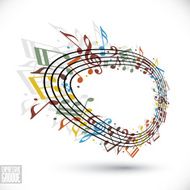 Vector bright expressive rounded stave with musical notes