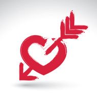 Hand drawn red love heart icon brush drawing sign