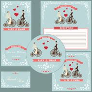 Wedding invitation set Bride groom retro bicycle floral frame