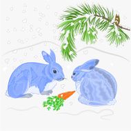 Rabbits and snow Christmas motive vector