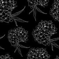 Monochrome Seamless Background with Hydrangea N4