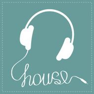 White headphones with red cord word house Music