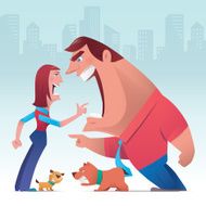man and woman arguing with dogs