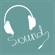 White headphones with red cord in shape of word sound