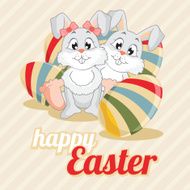 Couple Easter rabbits and eggs N2