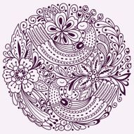 Round floral pattern with birds Vector background