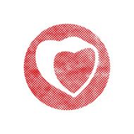 Heart vector icon with pixel print halftone dots texture N2