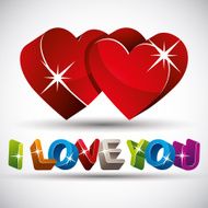 I love you phrase 3d colorful letters and red hearts