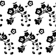 black and white seamless pattern of flowers cherry