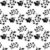 black and white seamless pattern of flowers falling petals
