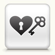 White Square Button with Key to the Heart Icon N2