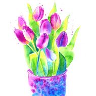 The watercolor pink tulips