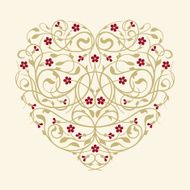 Flourish ornamental heart with ruby red flowers