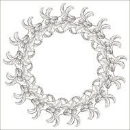 Floral monochrome round frame with lilies N2