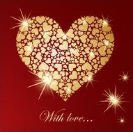 Abstract golden heart with glowing lights