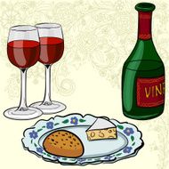 Vector drawing of wine and glasses N2