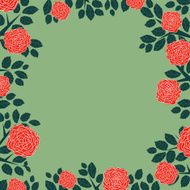 Vintage red rose frame with leaf